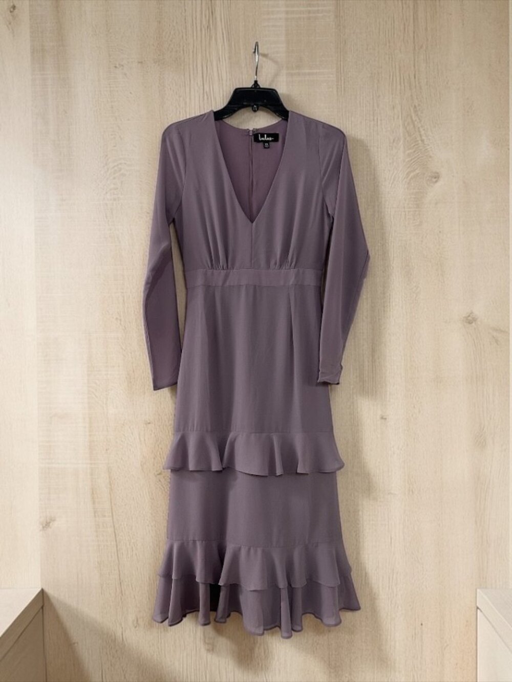 NWT Lulus Sway This Way Dusty Purple Ruffled Long Sleeve Midi Dress - Picture 6 of 8